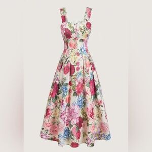 Floral Strapless Midi Dress - Pink Multi